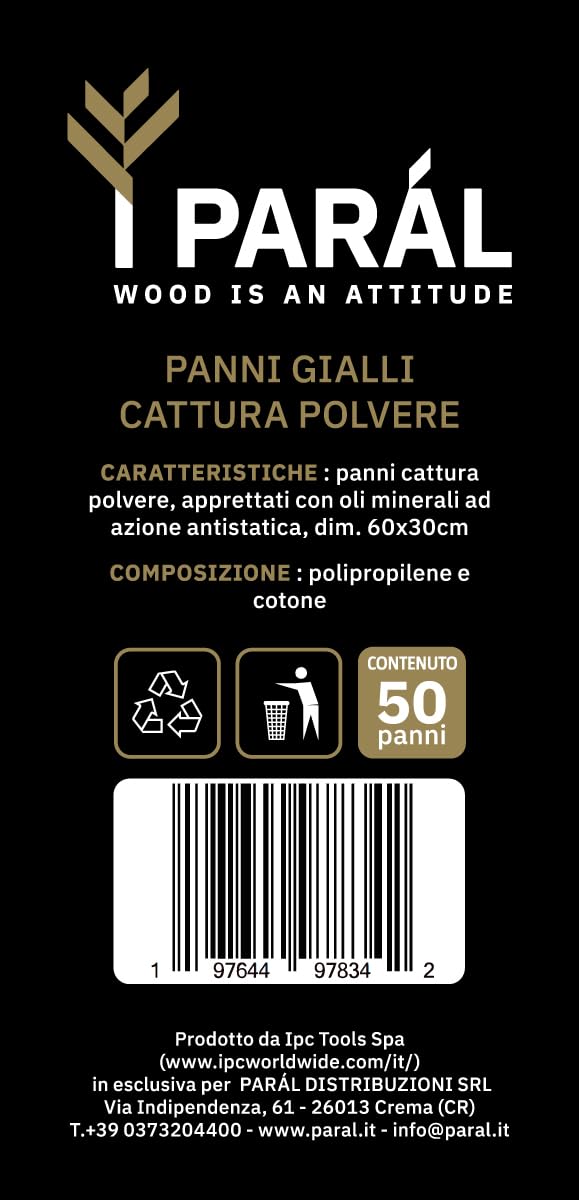 Panni Gialli Parquet Cattura Polvere PARÁL per PARQUET OLIATI, cm.60x30 (50 Pz per confezione)