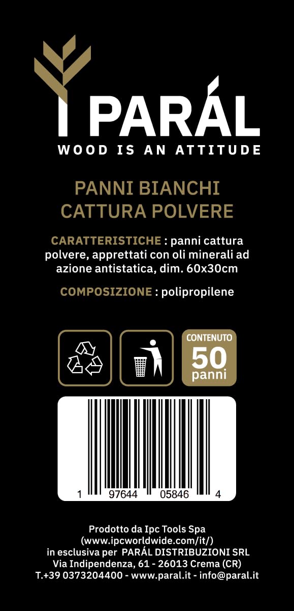 Panni Bianchi Cattura Polvere PARÁL per Pavimenti Verniciati, cm.60x30 (50 Pz per confezione)