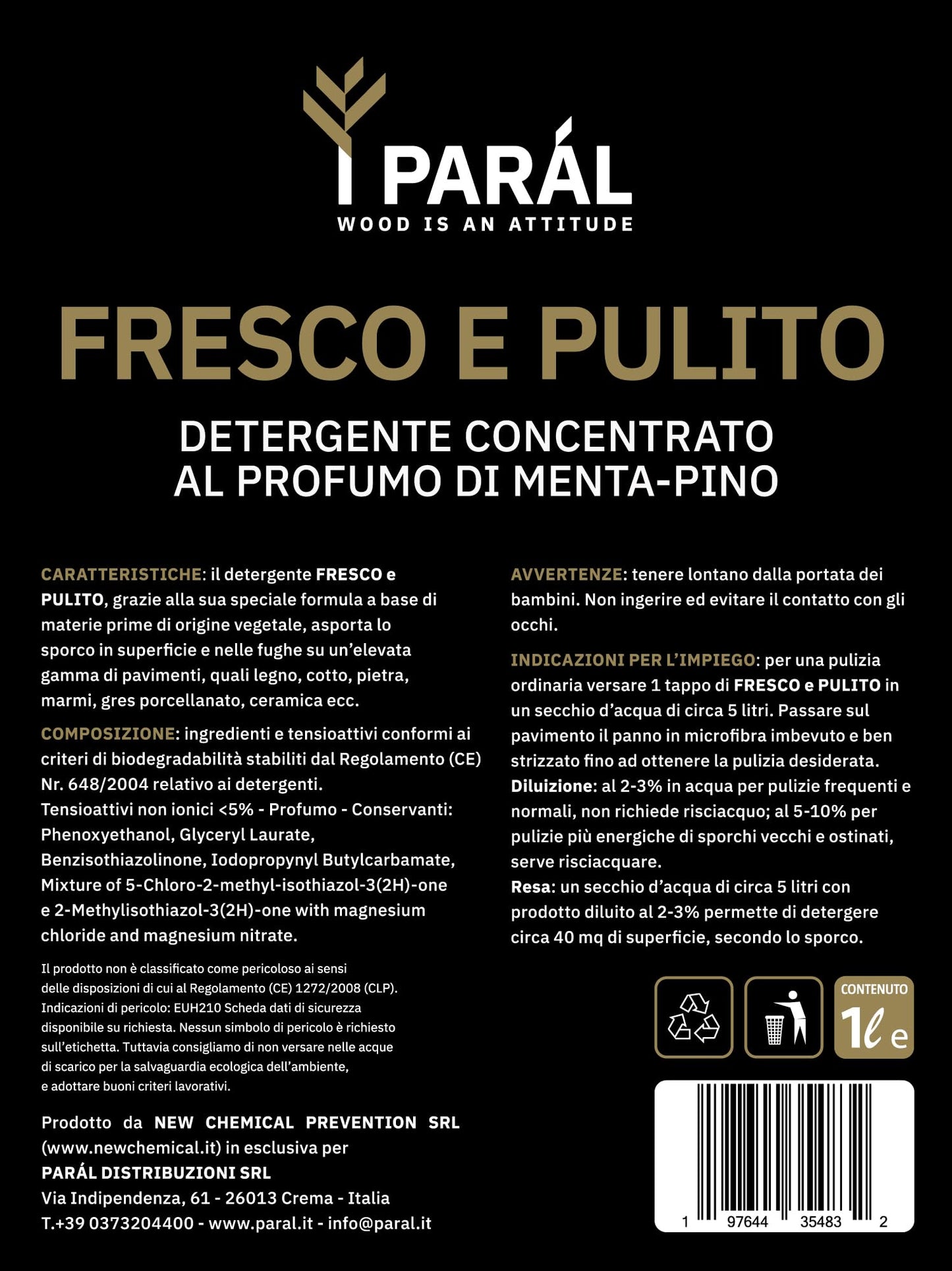 FRESCO E PULITO PARÁL (venduto in 2 confezioni da 1Lt) - Detergente Pavimenti Professionale